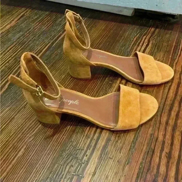 Free People | Brown Suede Block Heel Ankle Strap Marigold Sandals Sz 38 Sz 7.5 - Picture 6 of 9